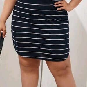 SHEIN Plus V-neck Laddering Cutout Back Striped Dress